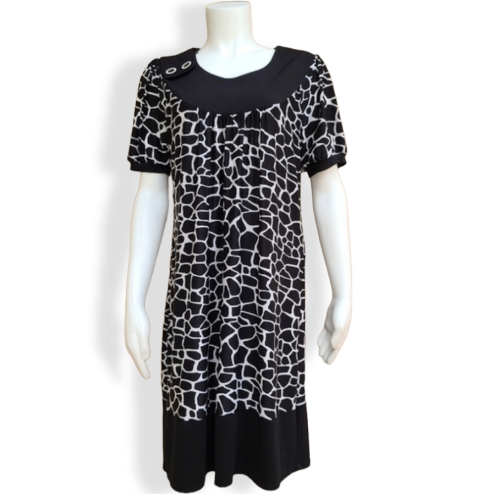 VINTAGE 90s Y2K STUDIO Banded Shift Dress M Long Tunic Modest Top Shirt Giraffe - Picture 15 of 16